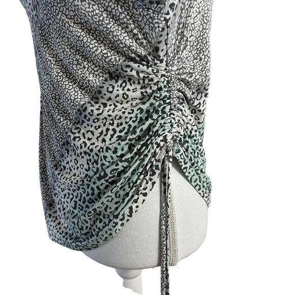 Ruby Rd Blouse Petites Medium Rhinestone Bling Neckline Ruched Side Leopard Top - Picture 5 of 10